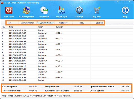 Log Analysis of PC startup and shutdown